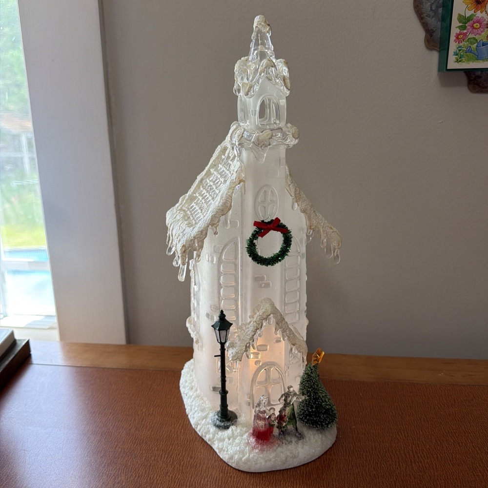 Vintage Christmas Light Up Church Plastic‎ Crystal Look WORKS 1980s 13" Tall